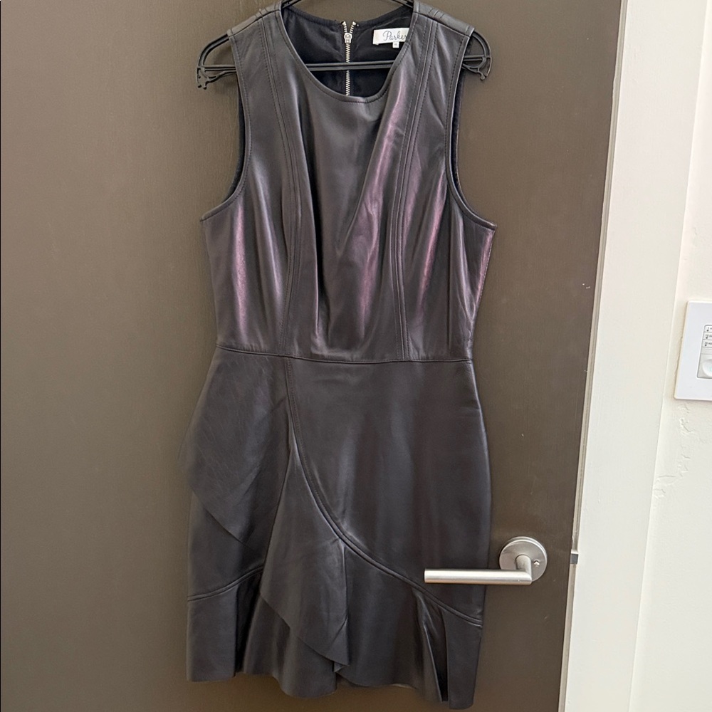 Parker Black Leather Mini Dress (no pink at all)